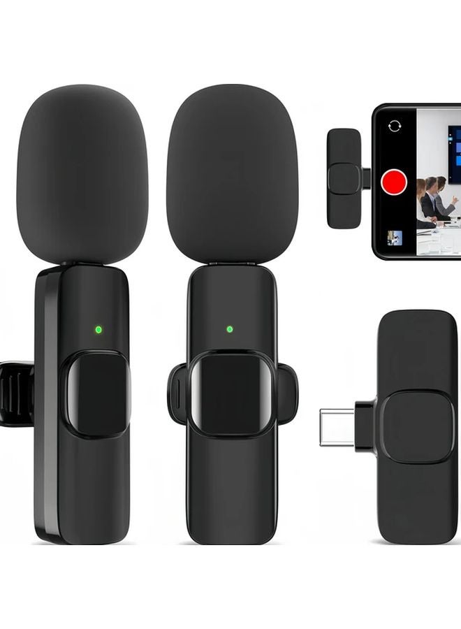 ميكروفون لافالير لاسلكي أسود مع تقليل الضوضاء لهواتف آيفون وأندرويد ومنفذ USB-C - Image 3